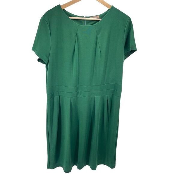 Acevog Womens Shift Dress Knee Length Pleated Cotton Stretch Green XXL - Picture 12 of 13